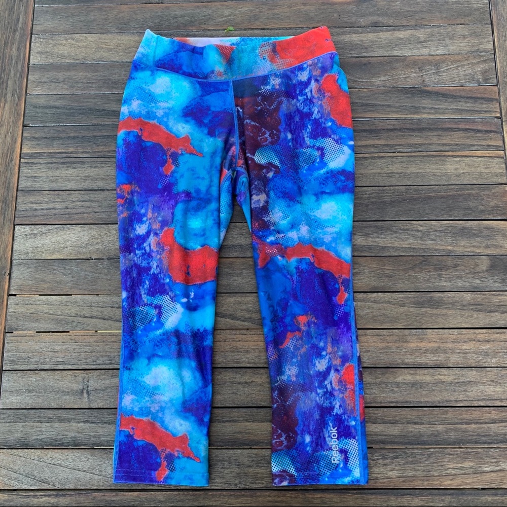 Blue and red Reebok leggings